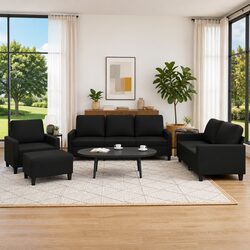 4 Piece Sofa Set Dimensions: Compact Black Faux Leather Design