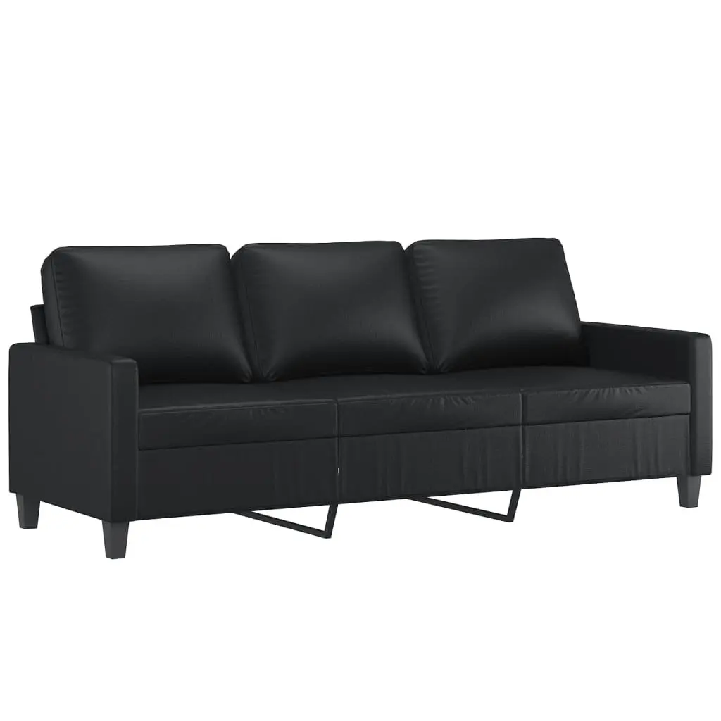 4 Piece Sofa Set with Footstool Cushions Black Faux Leather Living Room