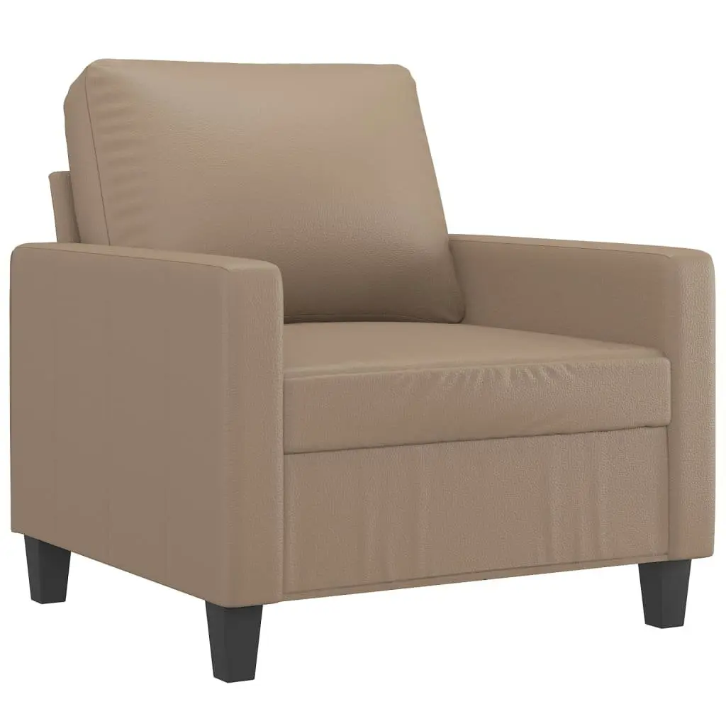 4 Piece Brown Faux Leather Sofa Set with Footstool