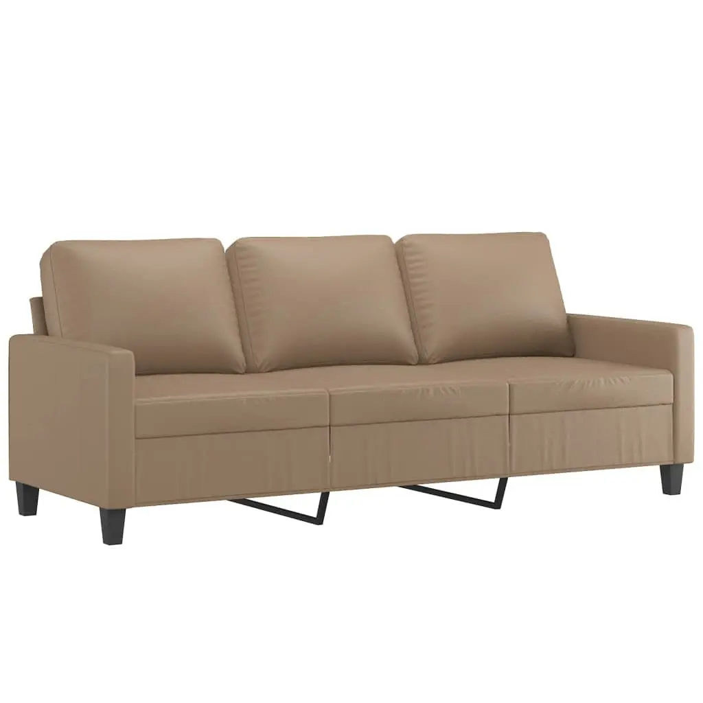 4 Piece Brown Faux Leather Sofa Set with Footstool