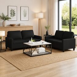Specifications of 2 Piece Black Faux Leather Sofa Set