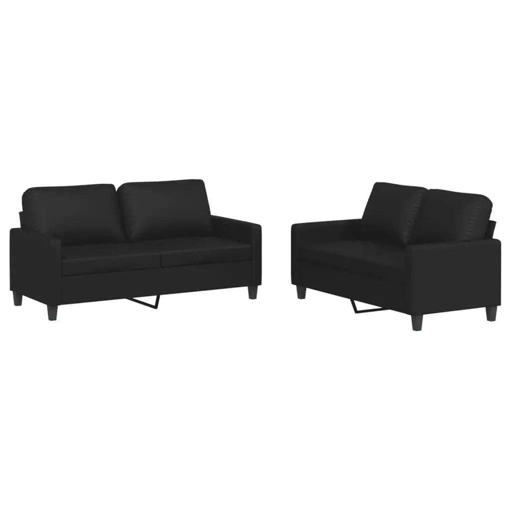 2 Piece Sofa Set Black Faux Leather Living Room Furniture Modern Design