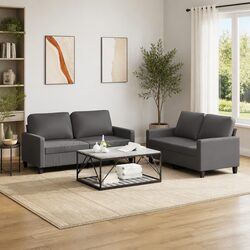 2 Piece Sofa Set Grey Faux Leather Living Room Furniture Seating with Cushions