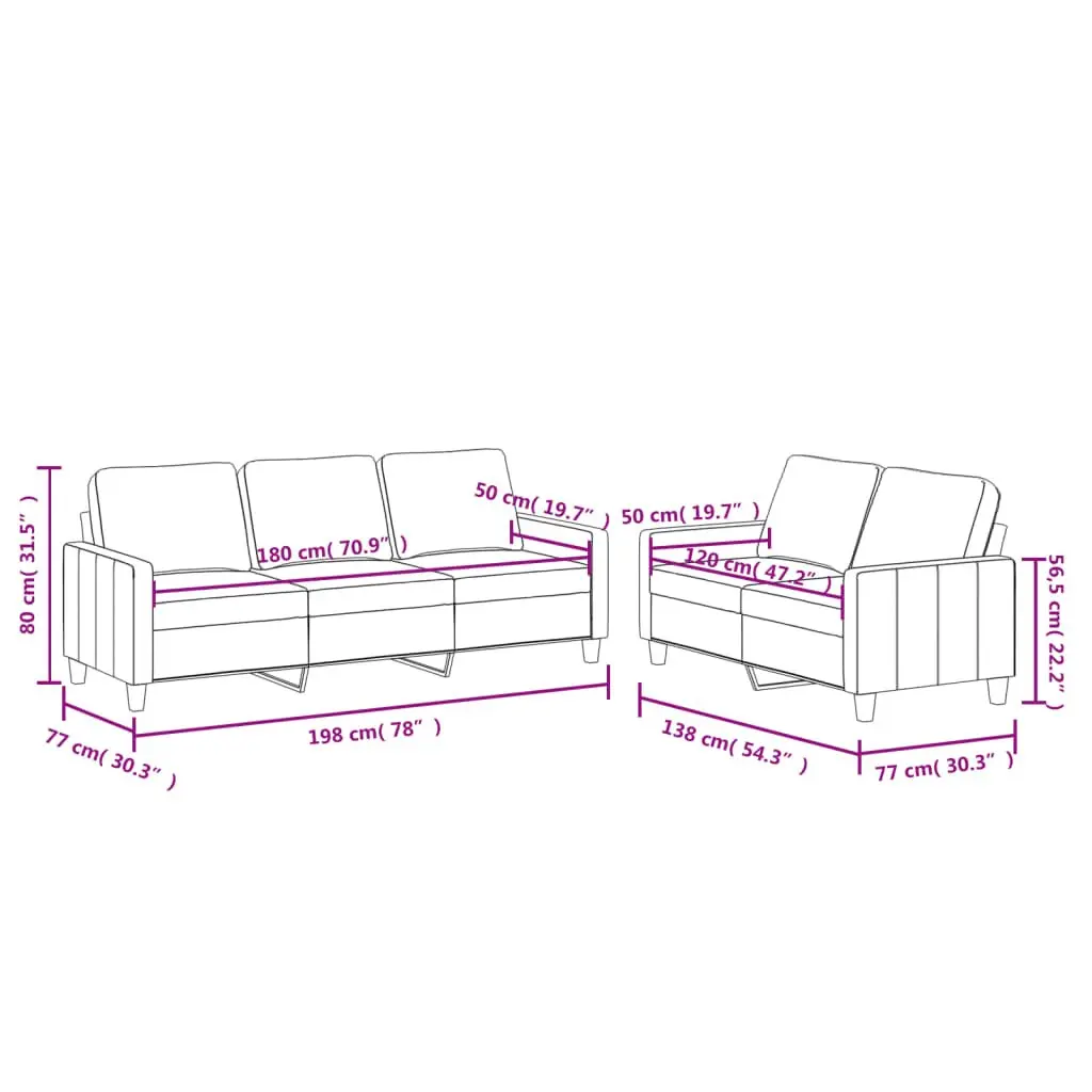 2 Piece Black Faux Leather Sofa Set with Cushions
