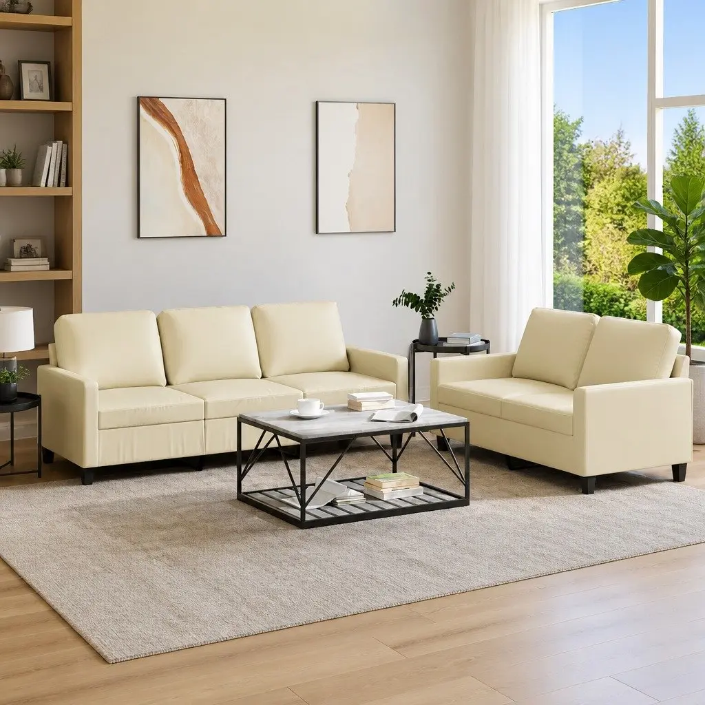 2 Piece Cream Sofa Set with Cushions