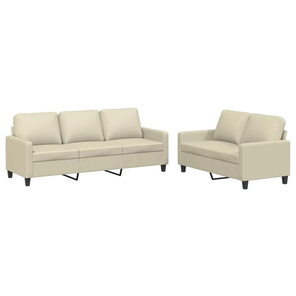 2 Piece Cream Sofa Set with Cushions