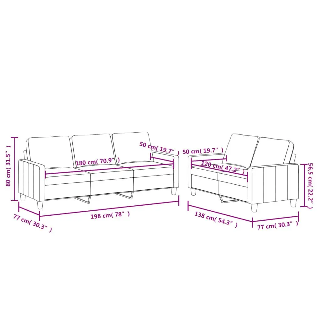 2 Piece Cream Sofa Set with Cushions