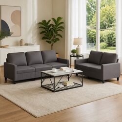 2 Piece Grey Sofa Set Details: Faux Leather & Metal Frame