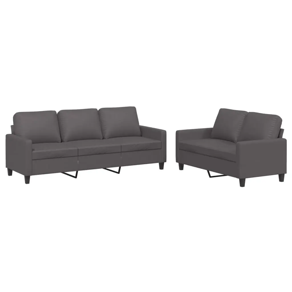 2 Piece Sofa Set Living Room Grey Faux Leather