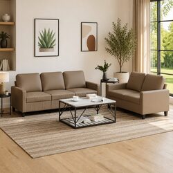 2 Piece Sofa Set Brown Faux Leather Living Room Furniture Seating with Cushions