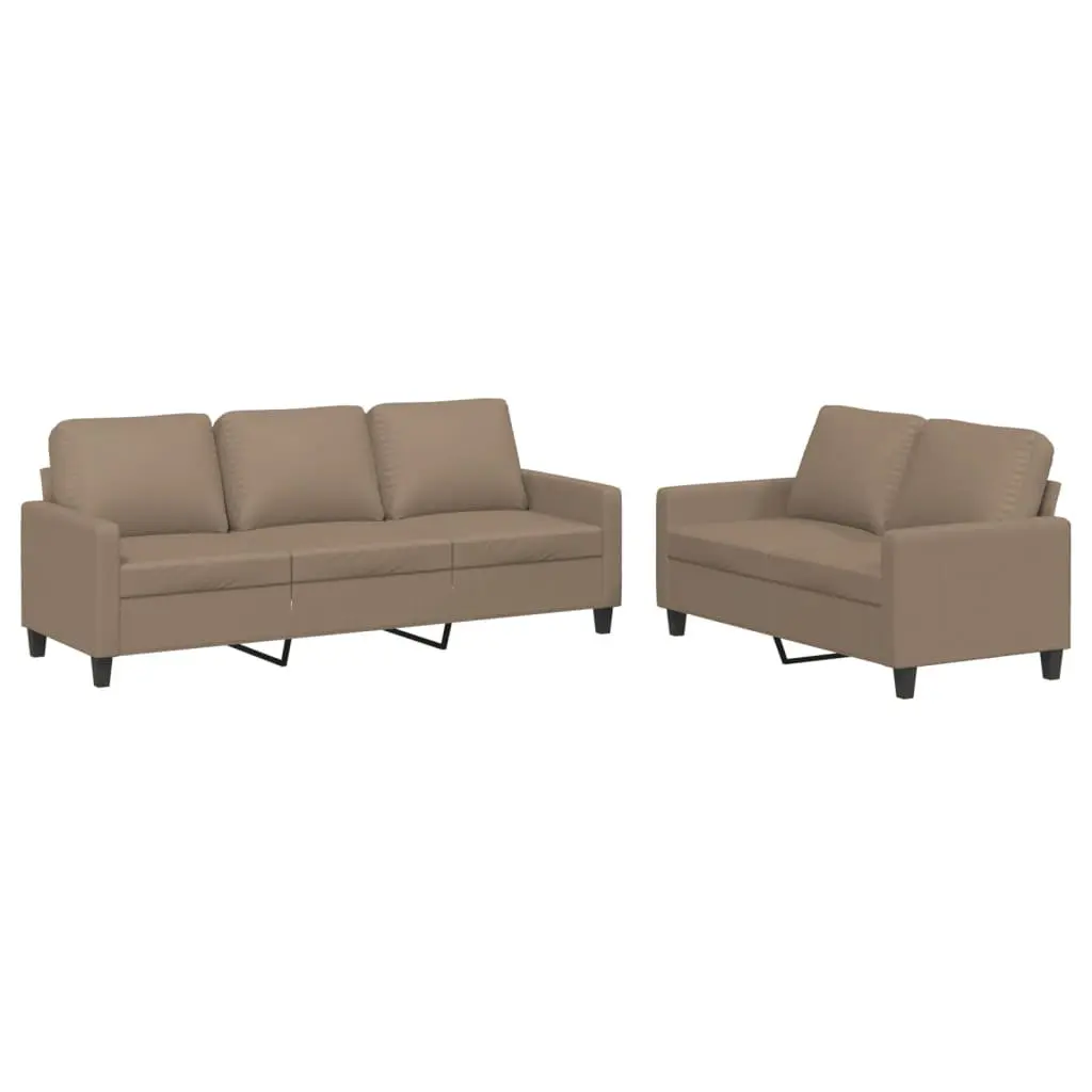 2 Piece Sofa Set Brown Faux Leather Living Room Furniture Seating with Cushions