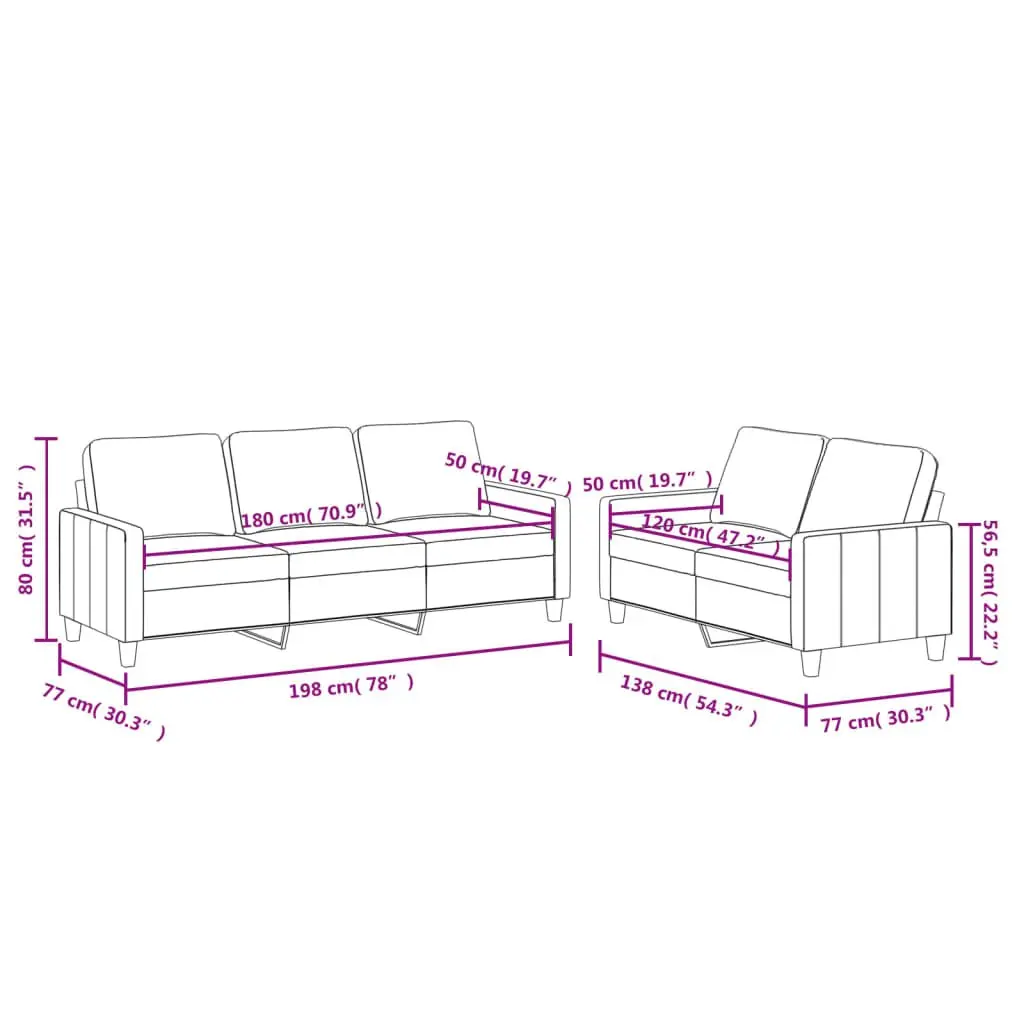 2 Piece Sofa Set Brown Faux Leather Living Room Furniture Seating with Cushions