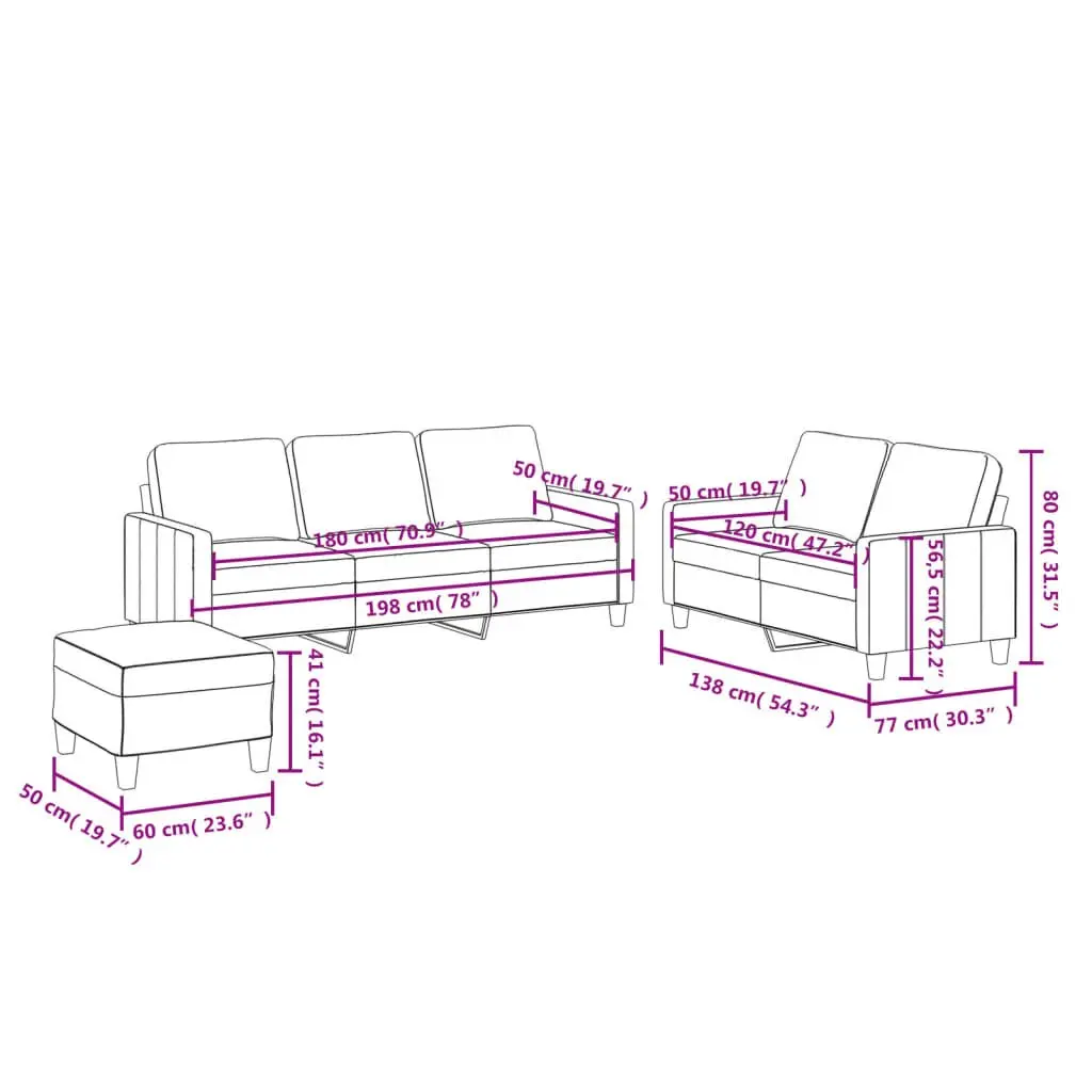 3 Piece Sofa Set with Footstool