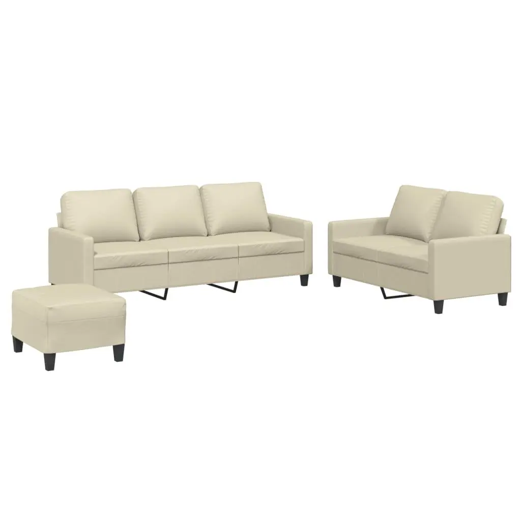 3 Piece Sofa Set Living Room Cream Faux Leather