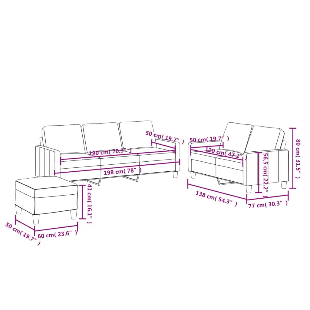 3 Piece Sofa Set Living Room Cream Faux Leather