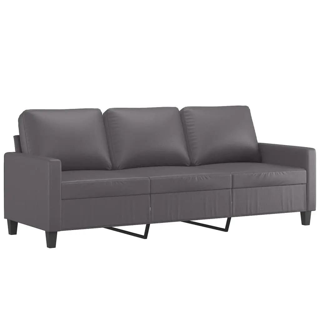 3 Piece Sofa Set Grey Faux Leather with Cushions Living Room Furniture Couch