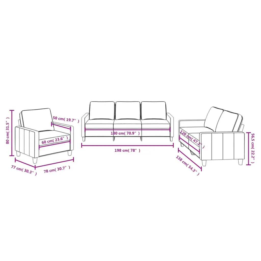 Grey Fabric 3 Piece Sofa Set