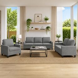 Specifications of a Grey Fabric 3 Piece Sofa Set