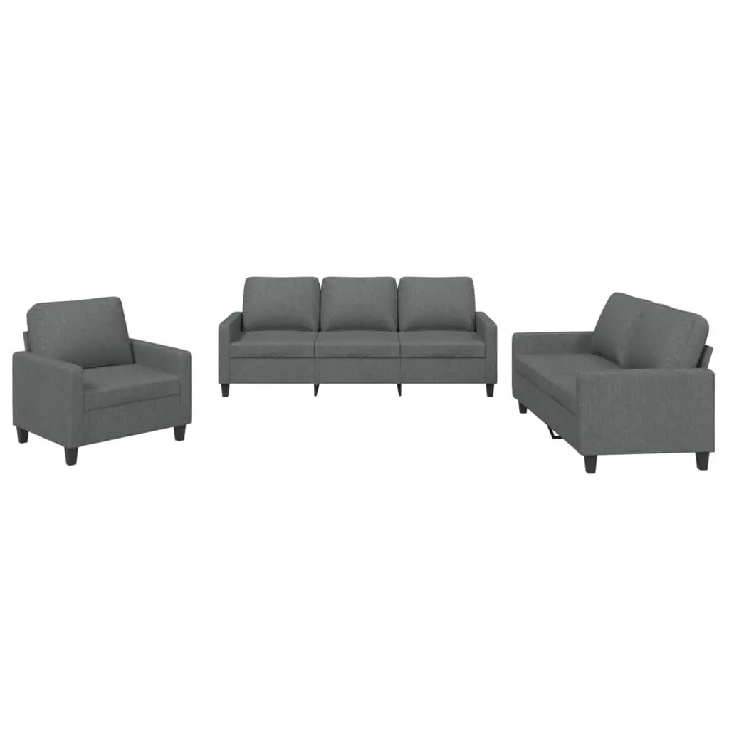 Grey Fabric 3 Piece Sofa Set