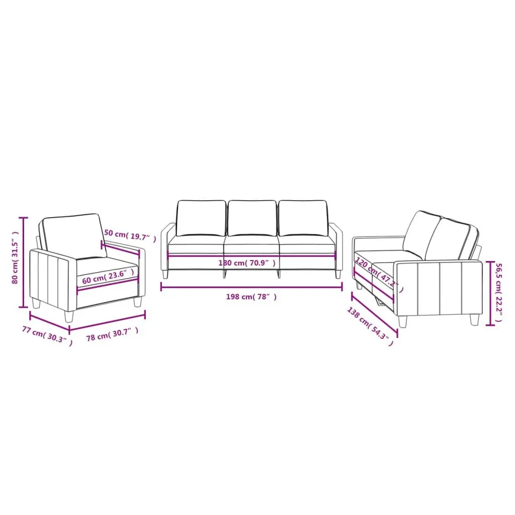 Grey Fabric 3 Piece Sofa Set