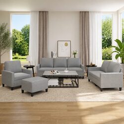 4 Piece Grey Sofa Set: Dimensions and Build Quality
