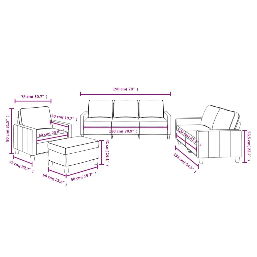 4 Piece Sofa Set with Footstool Grey Fabric Lounge Suite Living Room Furniture