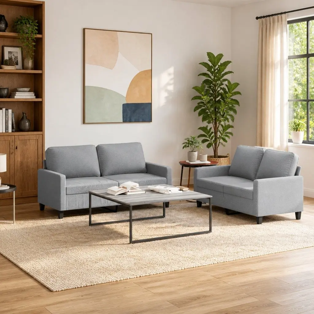 Grey Fabric Sofa Set Living Room 2 Piece