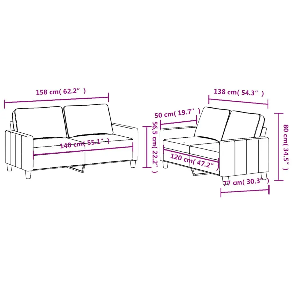 Grey Fabric Sofa Set Living Room 2 Piece
