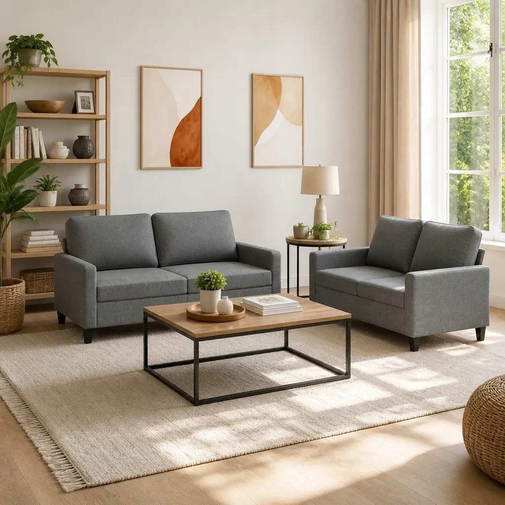 Sofa Set for Lounge Grey Fabric 2 Piece