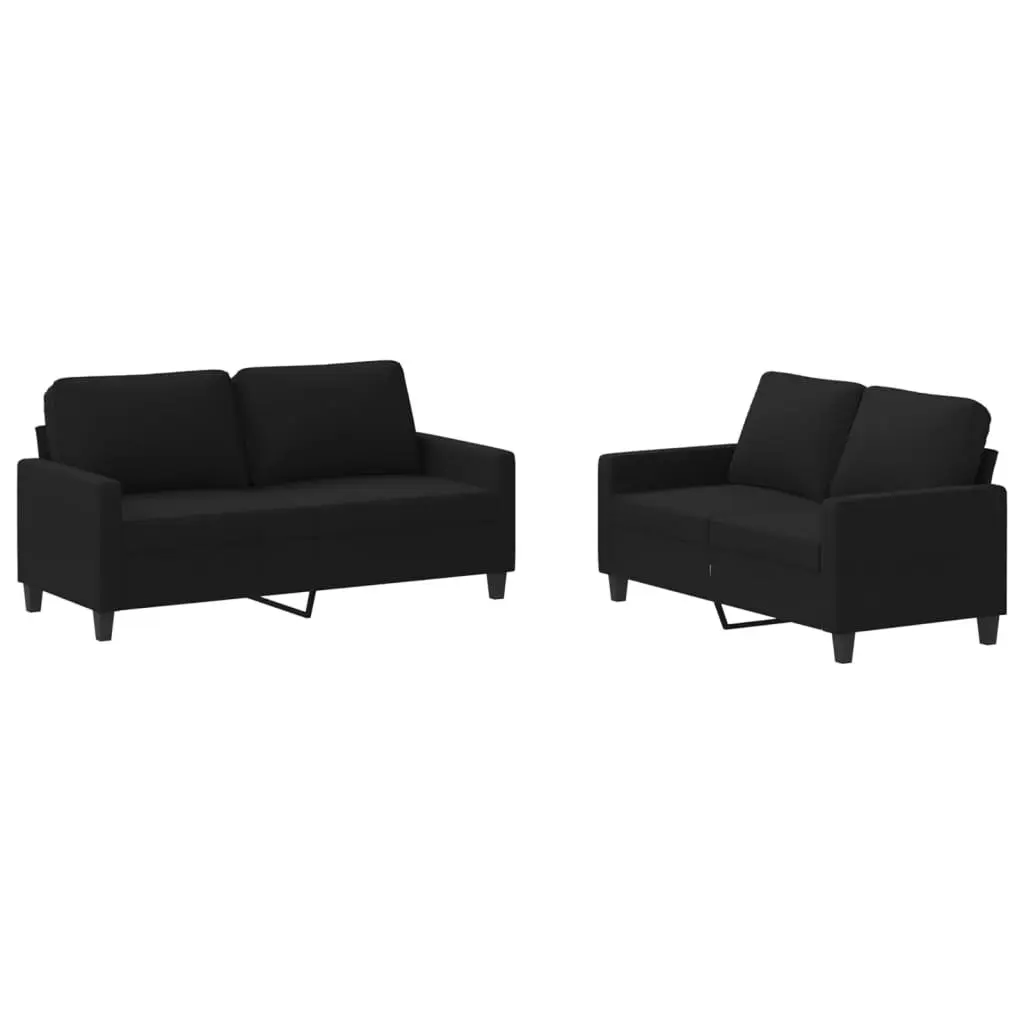 2 Piece Sofa Set Black Fabric Cushions Living Room Lounge Seating Suite