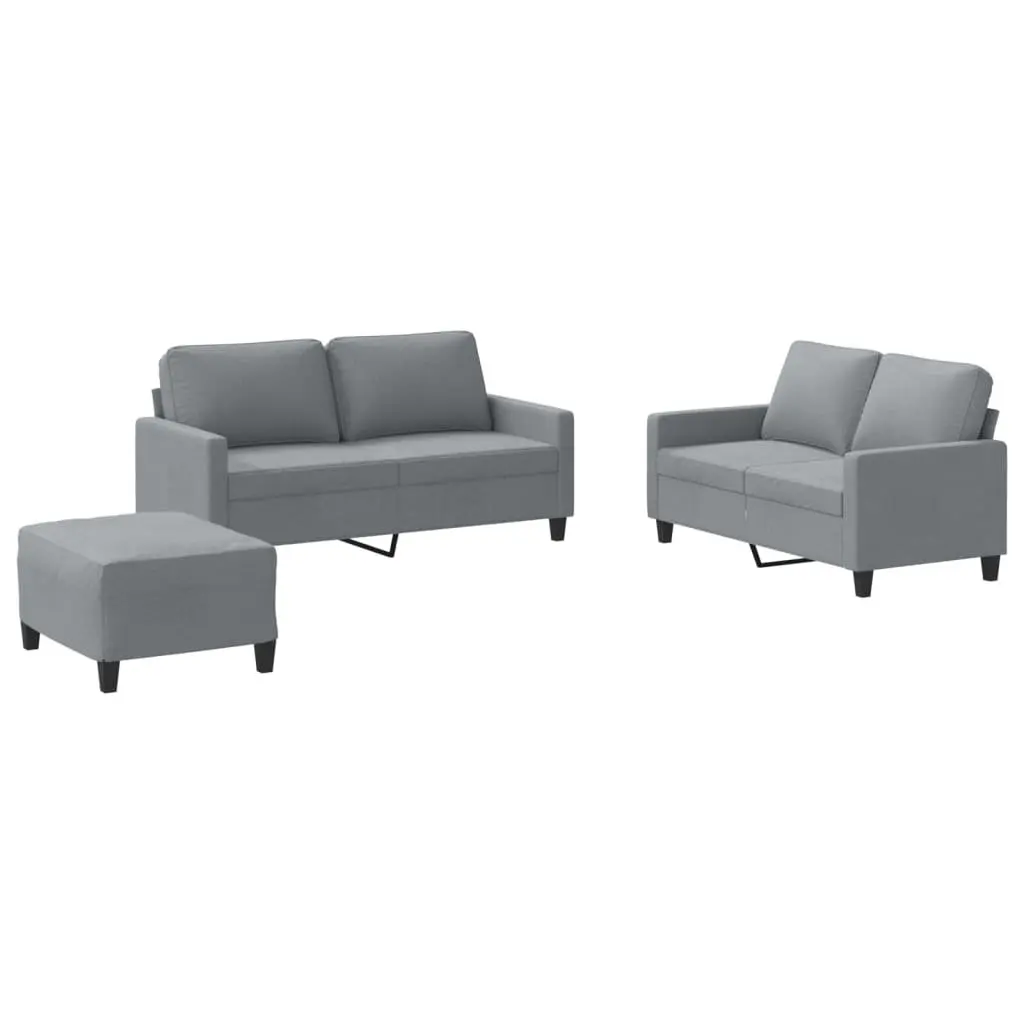 3 Piece Grey Sofa Set with Footstool