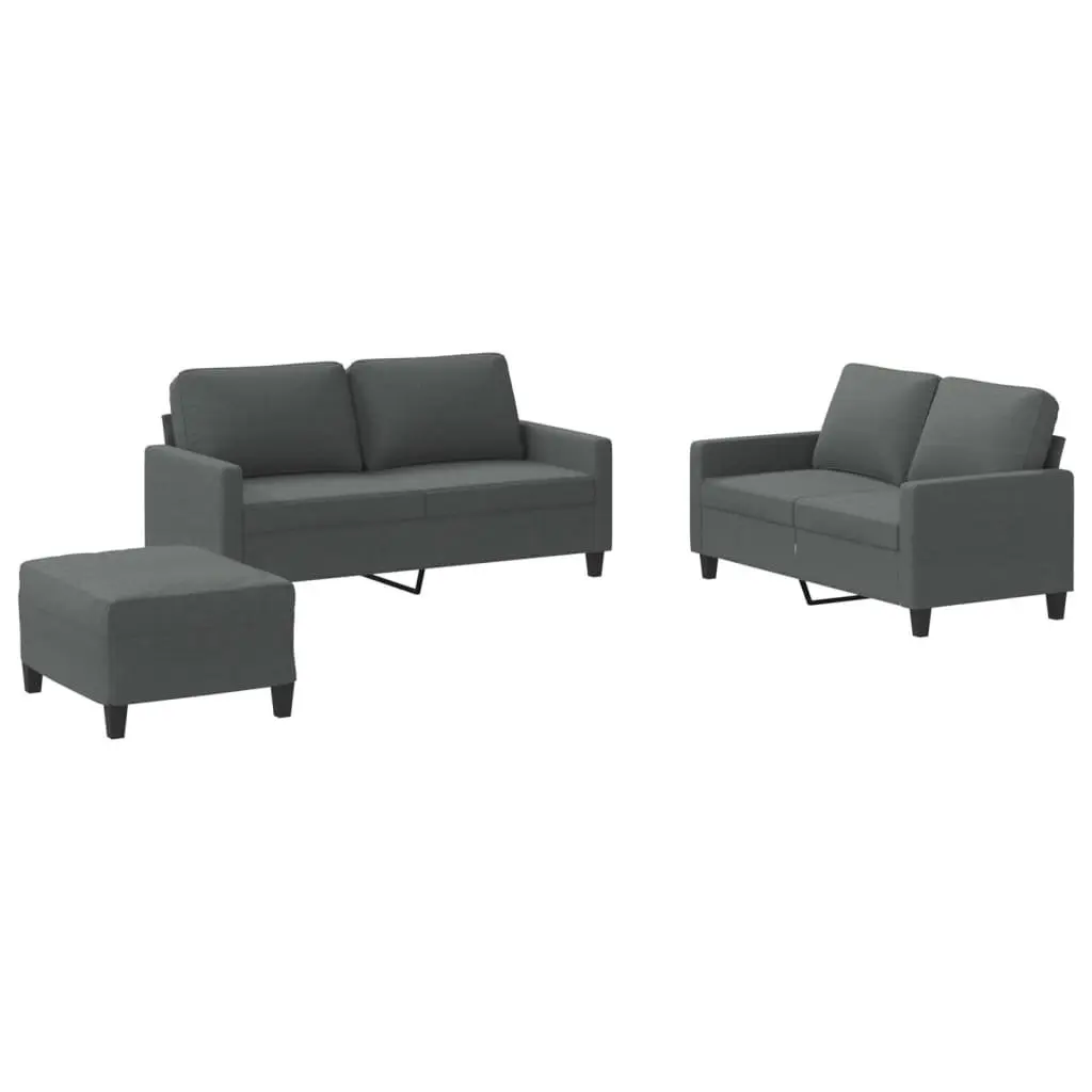 3 Piece Grey Fabric Sofa Set for Living Room Furniture