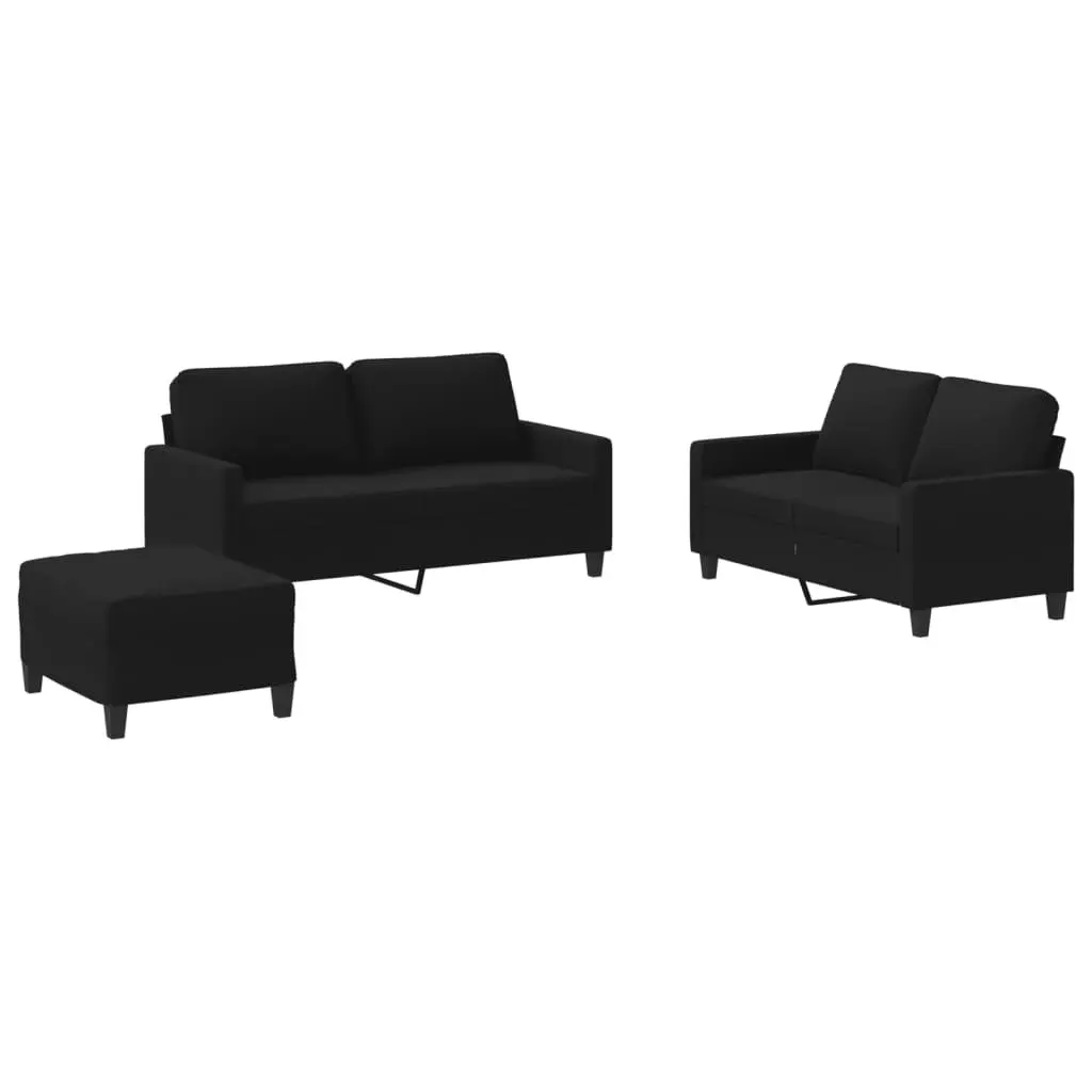 Sofa Set Living Room Black Fabric 3 Piece