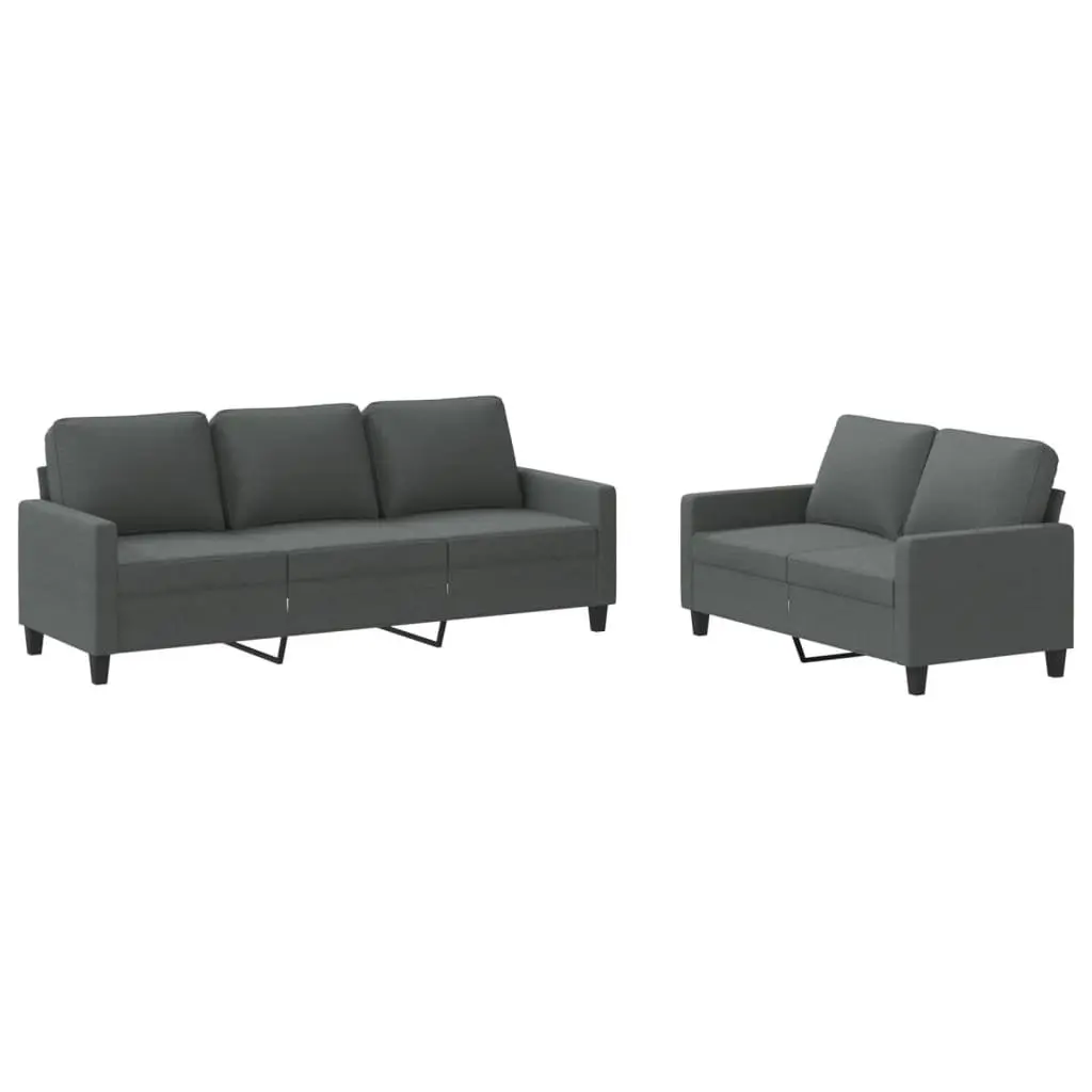 2 Piece Grey Fabric Sofa Set for Living Room Seating