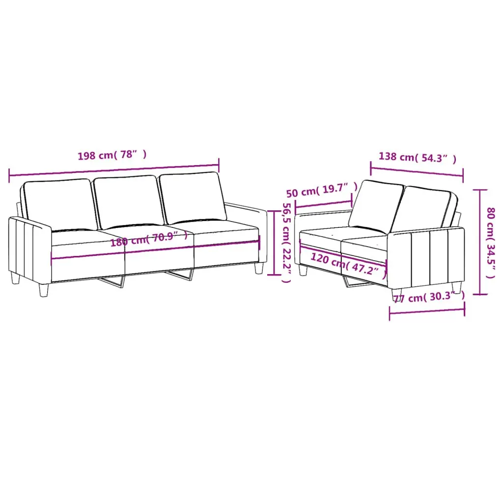 2 Piece Sofa Set Black Fabric Lounge Suite Comfortable Cushioned Seating Living