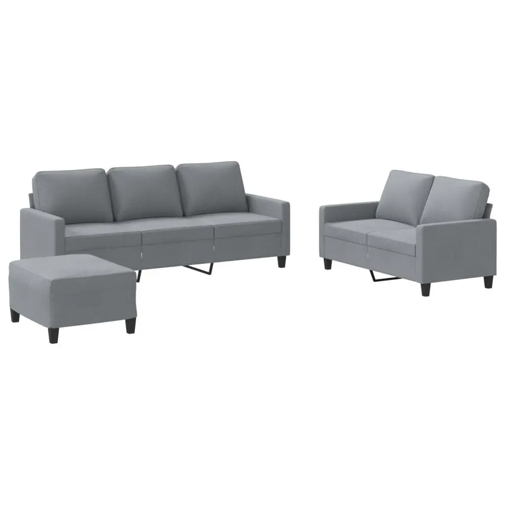 3 Piece Sofa Set in Grey Fabric with Footstool Included