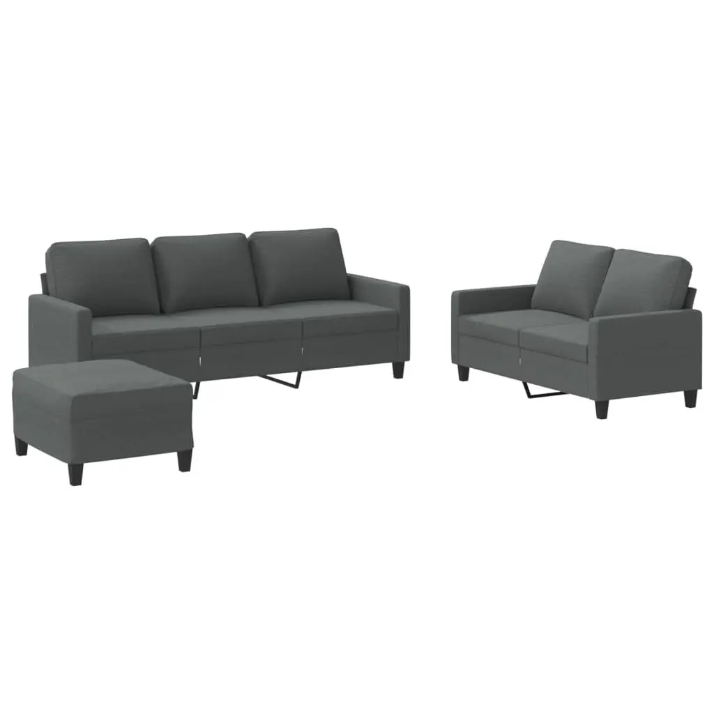 3-Piece Grey Sofa Set with Footstool
