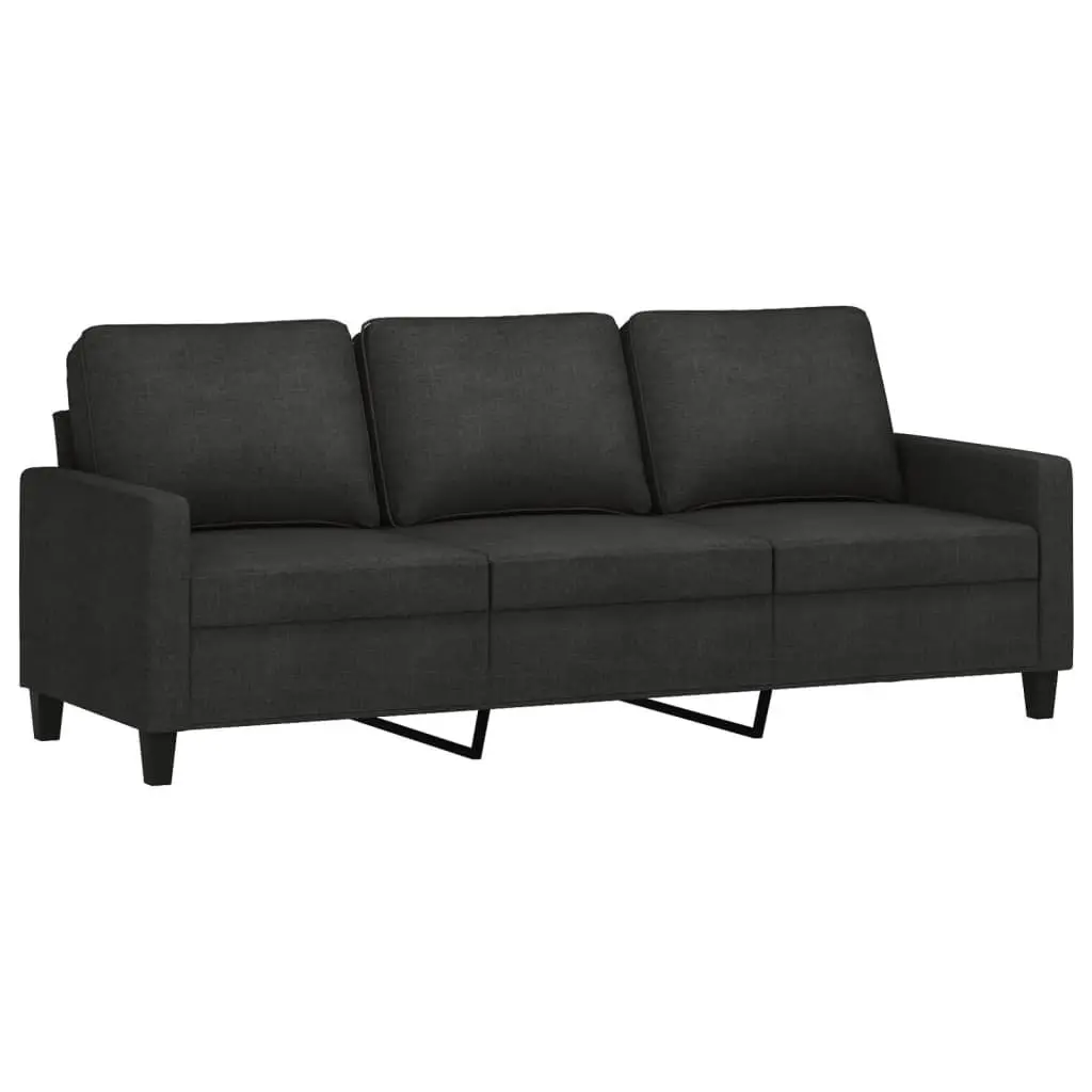 3 Piece Sofa Set with Cushions Black Fabric Lounge Couch Footstool Living Room