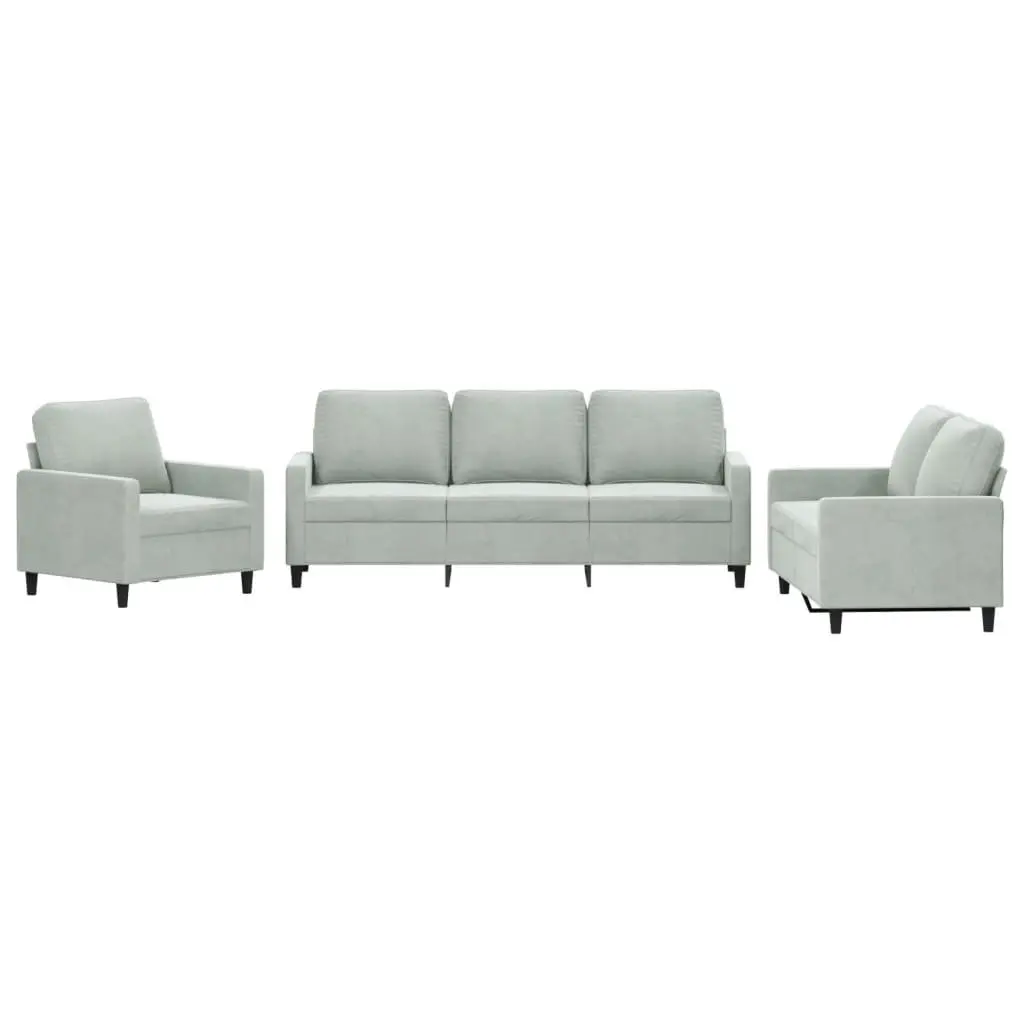 3 Piece Grey Velvet Sofa Set