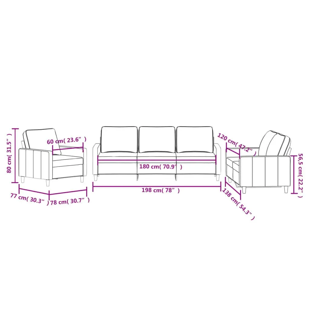 3 Piece Grey Velvet Sofa Set