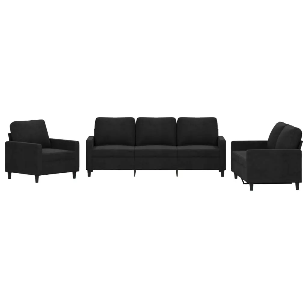 3 Piece Black Velvet Sofa Set
