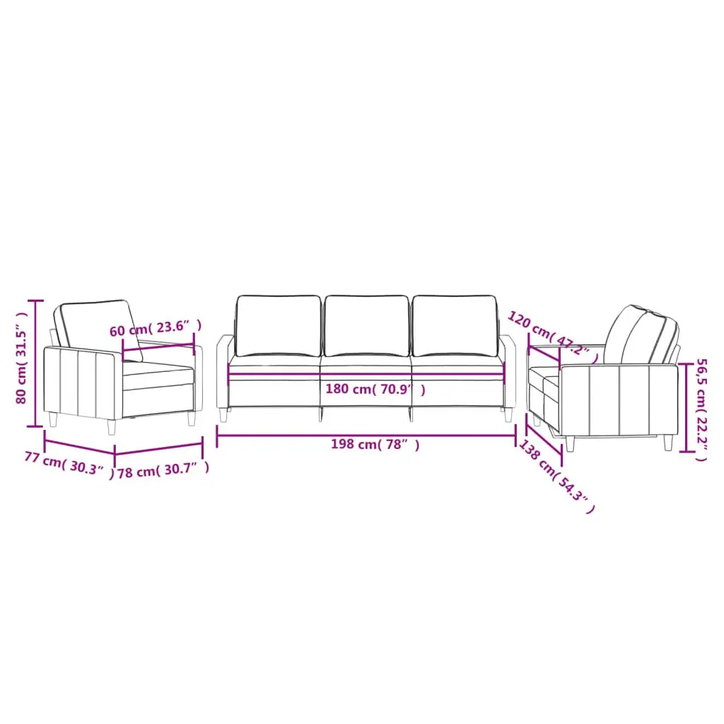 3 Piece Black Velvet Sofa Set