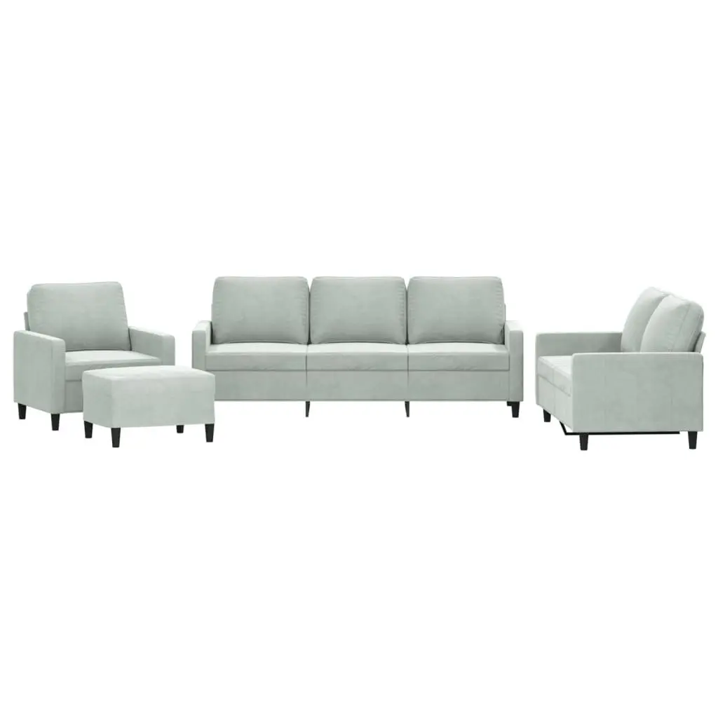 4 Piece Sofa Set for Living Room Grey Velvet