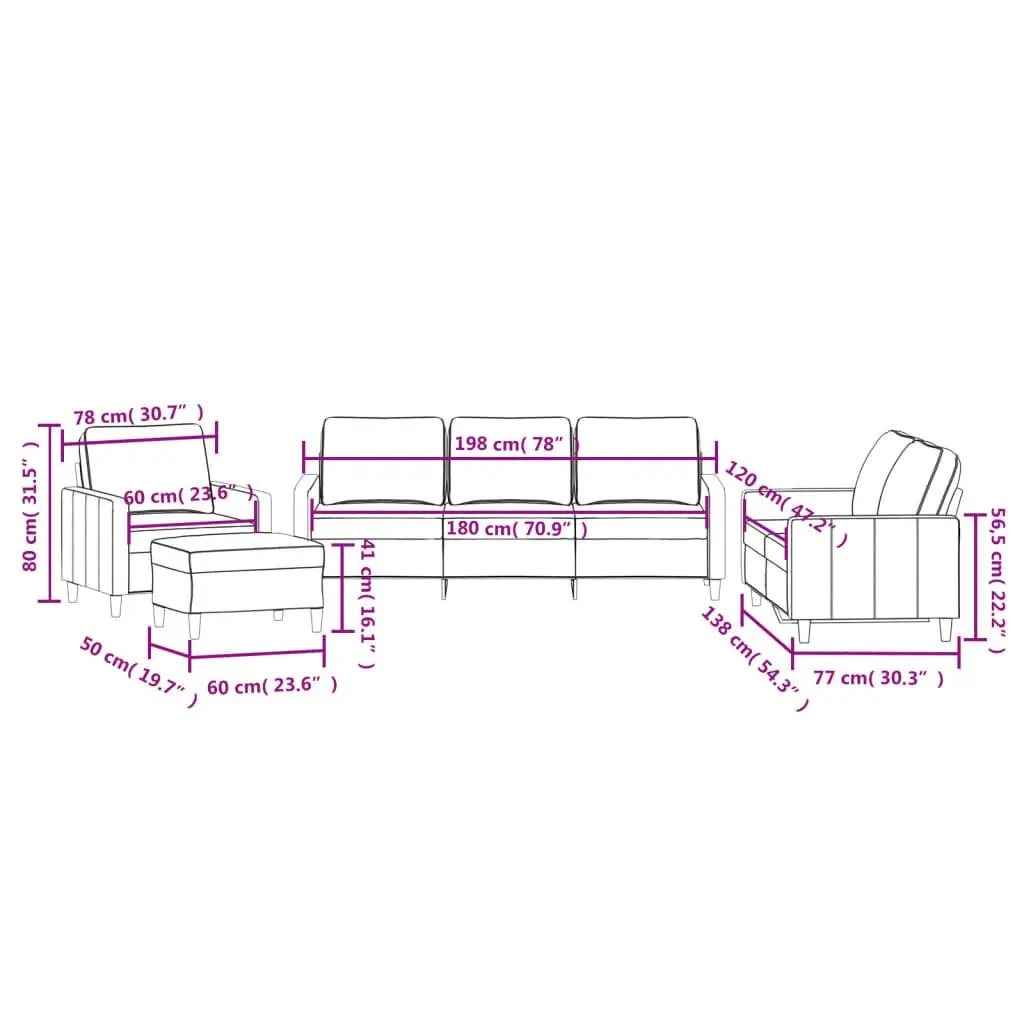 4 Piece Sofa Set for Living Room Grey Velvet
