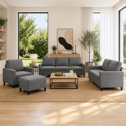 Specifications of 4 Piece Grey Velvet Sofa Set with Footstool