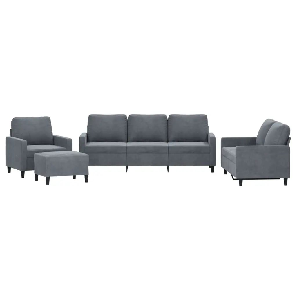 4 Piece Sofa Set for Living Room Grey Velvet