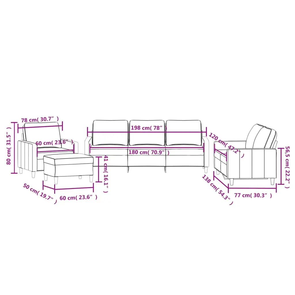 4 Piece Sofa Set for Living Room Grey Velvet