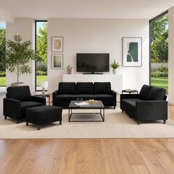 4 Piece Black Velvet Sofa Set: Dimensions and Features