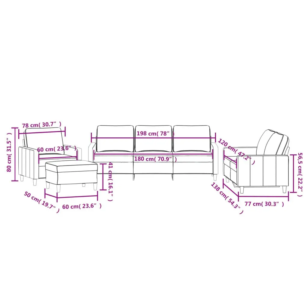 4 Piece Sofa Set with Footstool Cushions Black Velvet Living Room Furniture