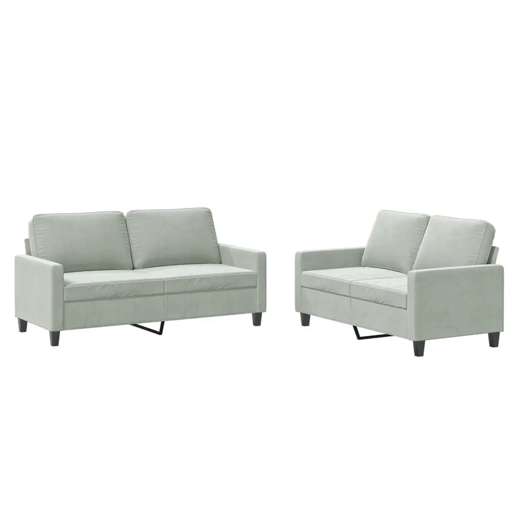 Sofa Set Living Room Grey Velvet 2 Piece